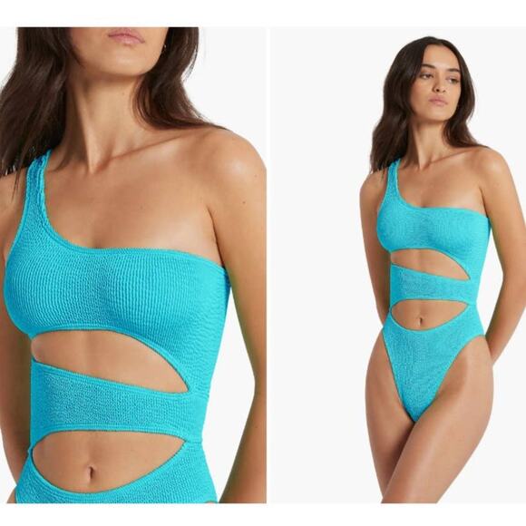 bond-eye Rico Cutout One-Shoulder OnePiece Teal Blue Green Swimsuit, Sz OS (2-8) - Picture 1 of 7